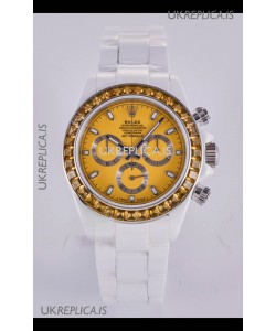 Rolex Daytona AET White Ceramic Yellow Dial 4130 Movment Super Clone Watch 