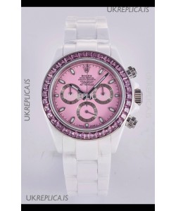 Rolex Daytona AET White Ceramic Pink Dial 4130 Movment Super Clone Watch 