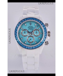 Rolex Daytona AET White Ceramic Blue Dial 4130 Movment Super Clone Watch 