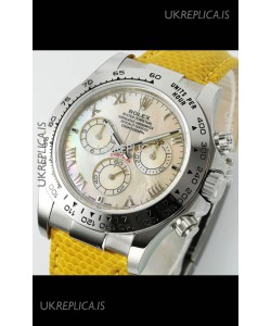 Rolex Daytona 116519 Stainless Steel Yellow Pearl Leather Strap Super Clone Watch
