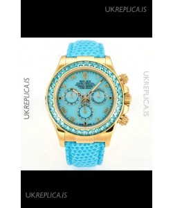 Rolex Daytona 116568 Yellow Gold 4801 Movement Sapphires Blue Dial Super Clone Watch 