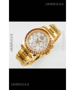 Rolex Daytona 116519 Yellow Gold Pearl Dial Super Clone Watch 
