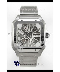 Santos De Cartier Super Clone Watch in Skeleton Dial Stainless Steel Case