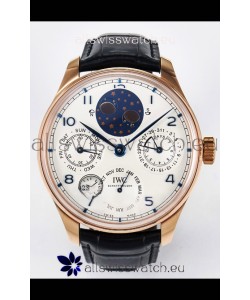 IWC Super Clone Portuguese Perpetual Calendar Rose Gold White Dial Replica Watch 