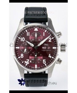 IWC Super Clone Pilot Chronograph Edition Red Dial Leather Swiss Replica Watch 