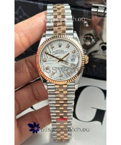 Rolex Datejust Cal.3235 Movement Super Clone Rose Gold 2 Tone 36MM - Silver Fluted Motif Dial