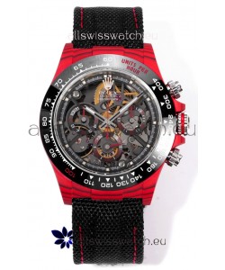 Rolex Daytona Blaken Red Carbon 1:1 Swiss Mirror Replica Skeleton Dial Cal.4130 Movement