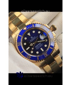 Rolex Submariner Japanese Replica Watch 904L Steel Yellow Gold - Ceramic Bezel in Blue