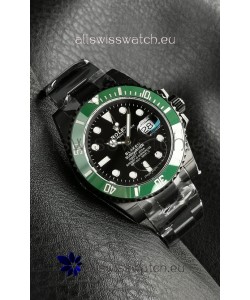 Rolex Submariner Blaken DLC Coated Swiss Replica Watch in Green Bezel