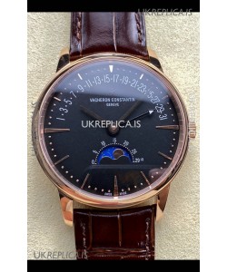 Vacheron Constantin Patrimony Moonphase Rose Gold Black dial Swiss Replica Watch 