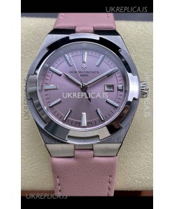 Vacheron Constantin Overseas 35MM Pink Dial Leather Strap Super Clone Watch 
