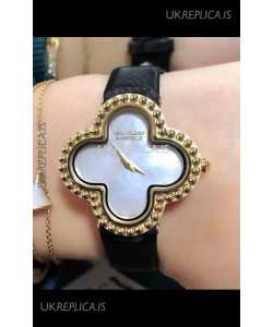 Van Cleef & Arpels Alhambra Yellow Gold Pearl Dial Watch 