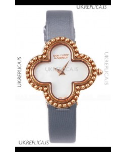 Van Cleef & Arpels Alhambra Rose Gold Grey Strap Watch 