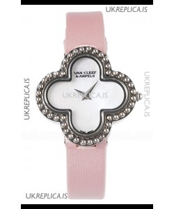 Van Cleef & Arpels Alhambra Stainless Steel Pink Strap Watch 