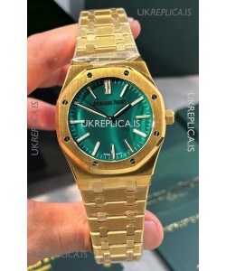 Royal Oak 15513BA Malachite Dial Yellow Gold Super Clone Watch 