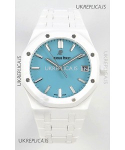 Royal Oak 15500 Tiffany Blue Dial White Ceramic Super Clone Watch 
