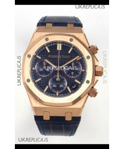 Royal Oak Chrono 26240 Rose Gold Blue Dial Leather Strap Super Clone Watch 