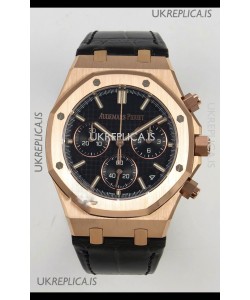 Royal Oak Chrono 26240 Rose Gold Black Dial Leather Strap Super Clone Watch 