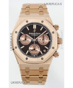 Royal Oak Chrono 26240 Rose Gold Strap in Brown Dial Super Clone Watch 