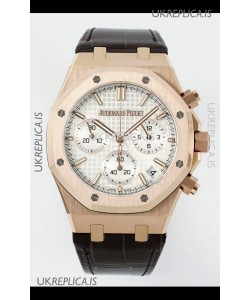 Royal Oak Chrono 26240 Rose Gold White Dial Leather Strap Super Clone Watch 
