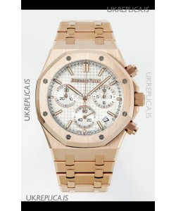 Royal Oak Chrono 26240 Rose Gold Strap in White Dial Super Clone Watch 