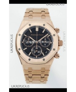 Royal Oak Chrono 26240 Rose Gold Strap in Black Dial Super Clone Watch 