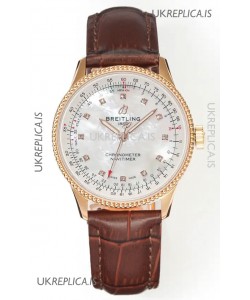 Navitimer Automatic 36 Rose Gold Pearl Dial Super Clone Watch 