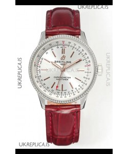 Navitimer Automatic 36 Steel Dial Red Strap Super Clone Watch 