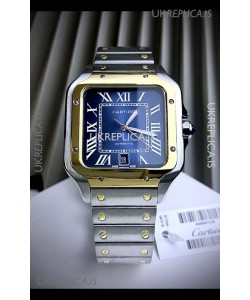Cartier Santos De Cartier 904L Steel Blue Dial Two Tone Swiss Replica Watch 