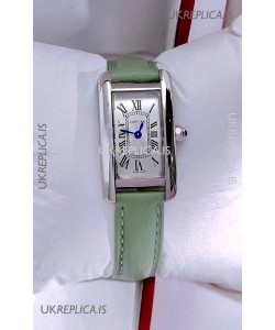 Cartier Tank Americaine Steel 19.4MM Green Strap Swiss Quartz Watch 