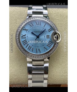 Ballon De Cartier Automatic Ice Blue Diamonds 36MM Dial Super Clone Watch 