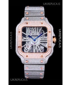 Cartier "Santos De Cartier" Skeleton moissanite Paved Super Clone Watch 