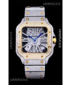 Cartier "Santos De Cartier" Skeleton moissanite Paved Super Clone Watch 