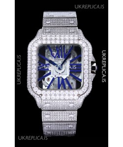 Cartier "Santos De Cartier" Skeleton moissanite Paved Super Clone Watch 