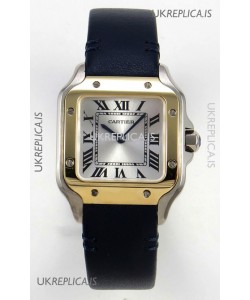 Cartier Santos Swiss Quartz 27MM Two Tone Leather Strap Super Clone Watch