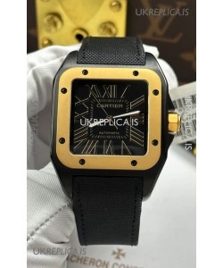 Santos De Cartier in Black Dial PVD MLF Coating Super Clone Watch