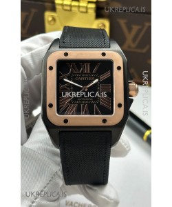 Santos De Cartier in Black Dial PVD MLF Coating Super Clone Watch