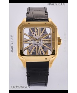 Santos De Cartier Super Clone Watch in Skeleton Dial Rose Yellow Case