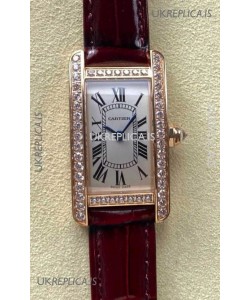 Cartier Tank Americaine Swiss Quartz 19mm Rose Gold Swiss Replica Watch 