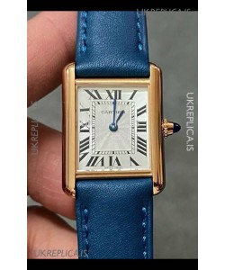 Cartier Tank Louis 22MM Swiss Quartz Gold Casing Blue Strap Watch 