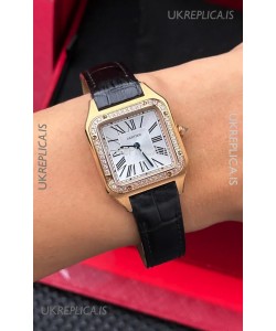Cartier Santos Dumont in Rose Gold Casing Diamonds 27MM Super Clone Watch 