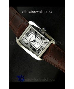 Cartier Tank Ladies Replica Watch in Steel Case/Brown Strap