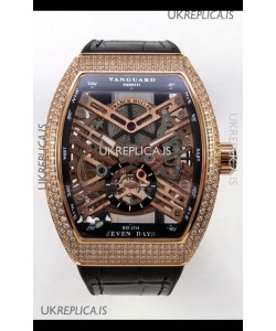 Franck Muller V45 Tourbillon Skeleton Rose Gold Diamonds Super Clone Watch 