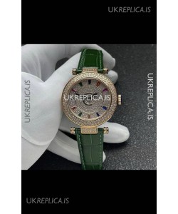 Franck Muller Double Mystery Swiss Quartz Watch in Gold Diamonds Casing