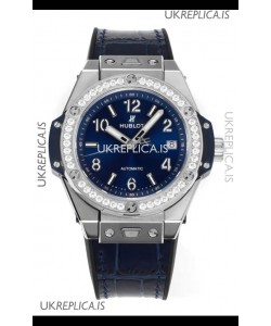 Hublot Big Bang One Click moissanite Bezel Super Clone Watch Blue Dial