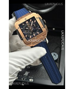 Hublot Square Bang Unico Rose Gold Case Blue Super Clone Watch 