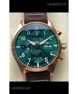 IWC PILOT'S Rose Gold Chronograph Green Dial Super Clone Watch 