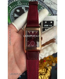 Jaeger-LeCoultre Reverso Tribute Duoface Rose Gold Burgundy & White Dial Super Clone Watch 