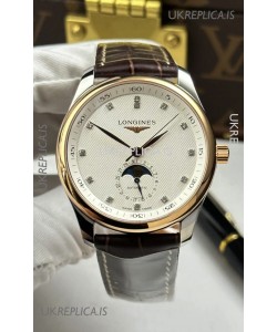 Longines Master Automatic Moonphase White Dial Rose Gold Super Clone Watch 
