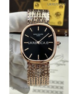 Patek Philippe Golden Ellipse 5738/1R-001 Rose Gold Black Dial Super Clone Watch 